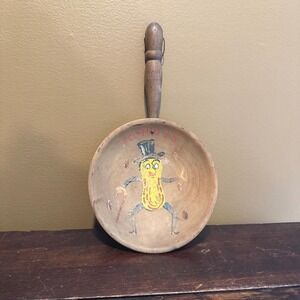 Vintage Mr Peanut Hand Painted Wood Snack‎ Bowl With Handle Wall Art